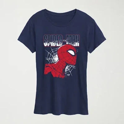 Hybrid Tees Womens Crew Neck Short Sleeve Regular Fit Spiderman Graphic T-shirt In Blue