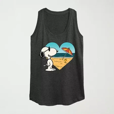 Hybrid Tees Womens Crew Neck Sleeveless Peanuts Snoopy Tank Top In Gray