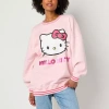 Hybrid Tees Womens Juniors Crew Neck Long Sleeve Embroidered Hello Kitty Sweatshirt In Pink