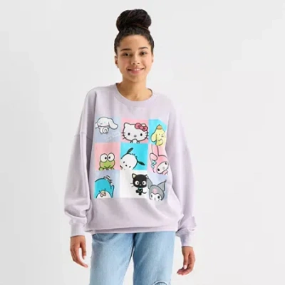 Hybrid Tees Womens Juniors Crew Neck Long Sleeve Hello Kitty Sweatshirt In Purple