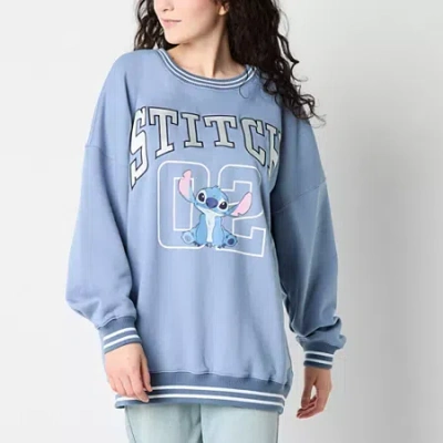 Hybrid Tees Womens Juniors Crew Neck Long Sleeve Lilo & Stitch Sweatshirt In Blue