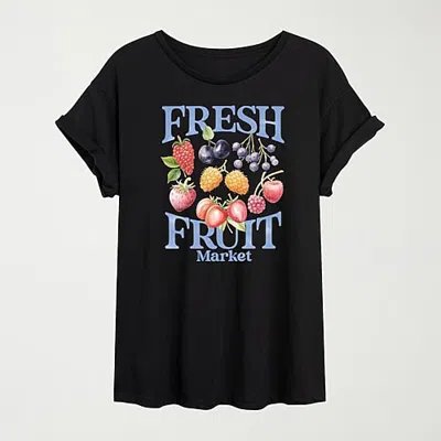 Hybrid Tees Womens Juniors Crew Neck Short Sleeve Oversized Graphic T-shirt In Black