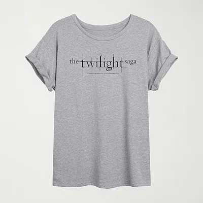 Hybrid Tees Womens Juniors Crew Neck Short Sleeve Oversized Graphic T-shirt In Gray
