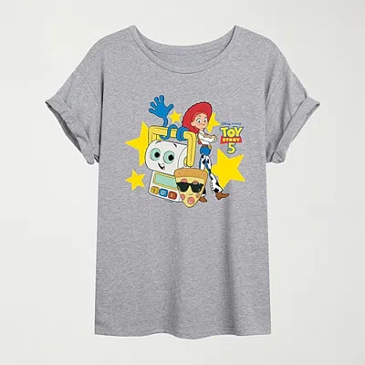 Hybrid Tees Womens Juniors Crew Neck Short Sleeve Oversized Toy Story Graphic T-shirt In Gray