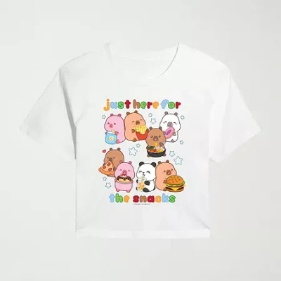 Hybrid Tees Womens Juniors Crew Neck Short Sleeve Regular Fit Graphic T-shirt In White