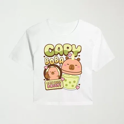 Hybrid Tees Womens Juniors Crew Neck Short Sleeve Regular Fit Graphic T-shirt In White