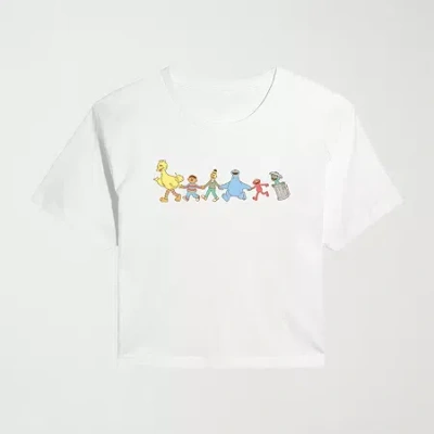 Hybrid Tees Womens Juniors Crew Neck Short Sleeve Regular Fit Sesame Street Graphic T-shirt In Brown