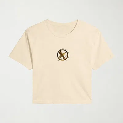 Hybrid Tees Womens Juniors Crew Neck Short Sleeve Regular Fit The Hunger Games Graphic T-shirt In Beige