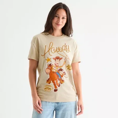 Hybrid Tees Womens Juniors Crew Neck Short Sleeve Regular Fit Toy Story Woody Graphic T-shirt In Sand