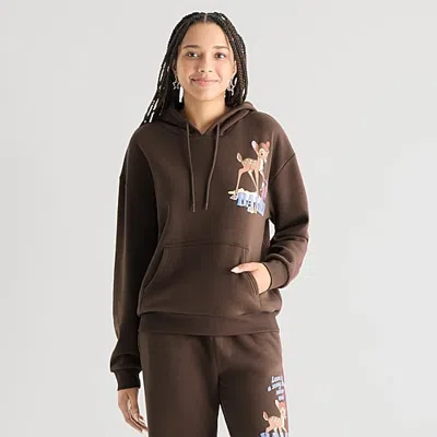 Hybrid Tees Womens Juniors Long Sleeve Bambi Hoodie In Brown