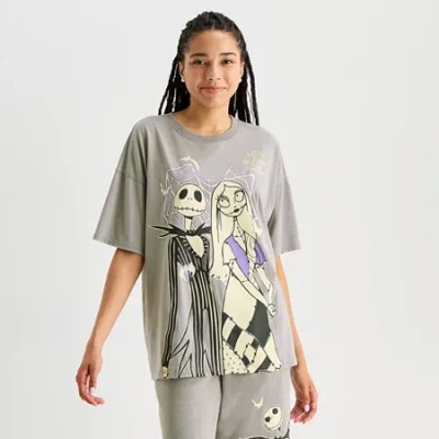 Hybrid Tees Womens Juniors Short Sleeve Oversized Nightmare Before Christmas Glow In The Dark Graphic T-shirt In Gray