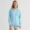 Hybrid Tees Womens Long Sleeve Embroidered Lilo & Stitch Fleece Zipper Hoodie In Blue