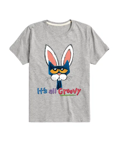 Hybrid Kids' Toddler And Big Boys Pete The Cat Easter It's All Groovy Graphic T-shirt In Gray