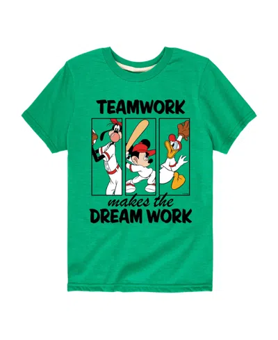 Hybrid Babies' Toddler Boys Disney Teamwork Makes The Dreamwork Baseball Graphic T-shirt In Green