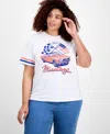 Hybrid Trendy Plus Size Mustang Crewneck Tee In White