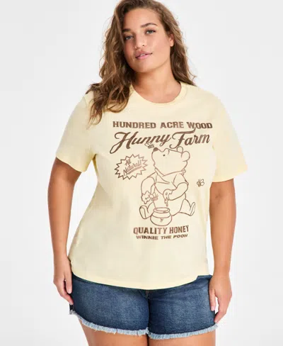 Hybrid Trendy Plus Size Winnie The Pooh Graphic T-shirt In Yellow