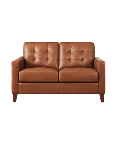 Hydeline Aiden 56" Top Grain Leather Loveseat In Nutmeg Brown
