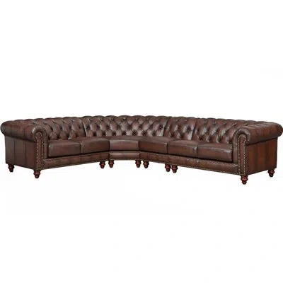 Hydeline Alton Bay 125" Wide Genuine Leather Symmetrical Corner Sectional In Caramel Brown