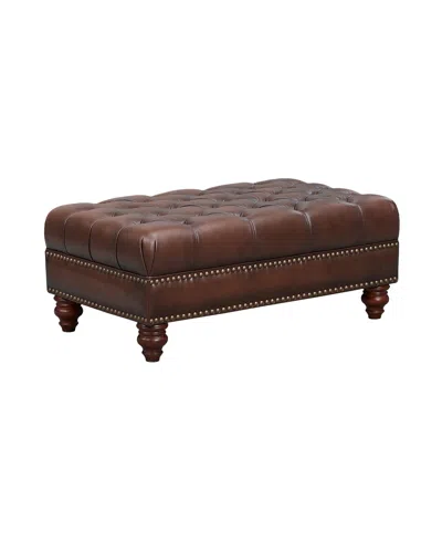 Hydeline Alton Bay 44" Top Grain Leather Ottoman In Caramel Brown