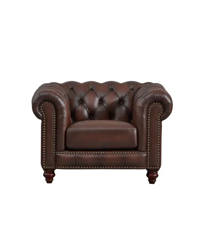 Hydeline Alton Bay 46" Top Grain Leather Chair In Brown