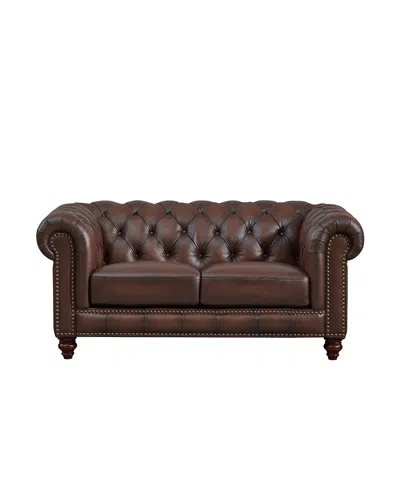 Hydeline Alton Bay 68" Top Grain Leather Loveseat In Caramel Brown
