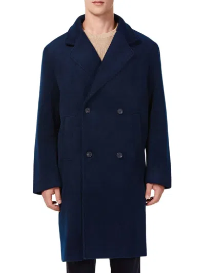 Hyden Yoo Men's Double Breasted Wool Blend Overcoat In Navy