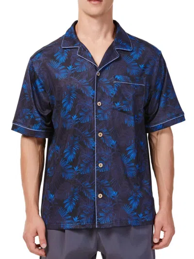 Hyden Yoo Men's Tropical Palms Knit Camp Shirt In Navy