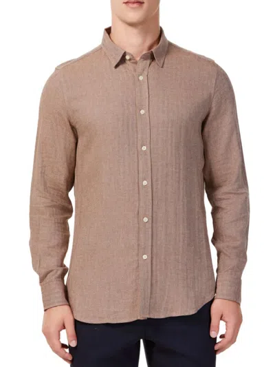 Hyden Yoo Men's Tyler Linen Blend Herringbone Sport Shirt In Brown
