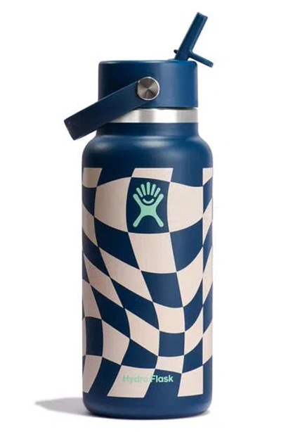 Hydro Flask 32-ounce Wide Mouth Flex Straw Cap Water Bottle In Checkered Indigo