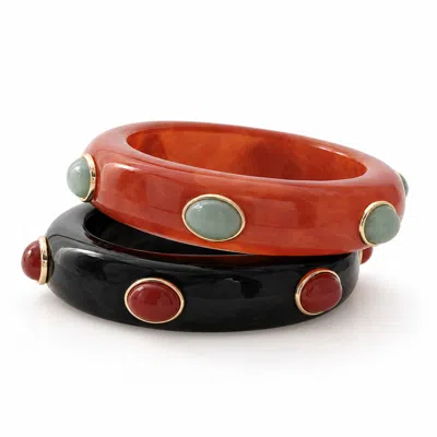 Hye Jane Jewelry Women's Black / Blue / Orange Adler Resin & Semiprecious Gemstone Bangle Set| Marigold Resin & Amazo In Black/blue/orange