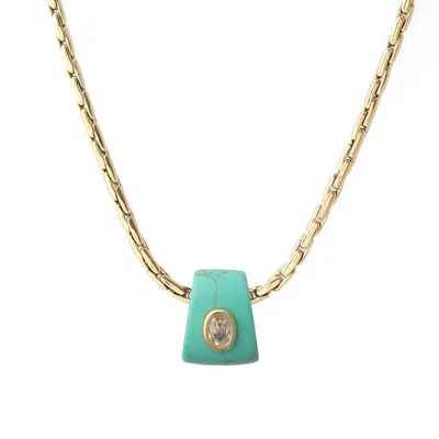 Hye Jane Jewelry Women's Blue / Gold Bowie Green Howlite Gemstone Slider Necklace In Blue/gold