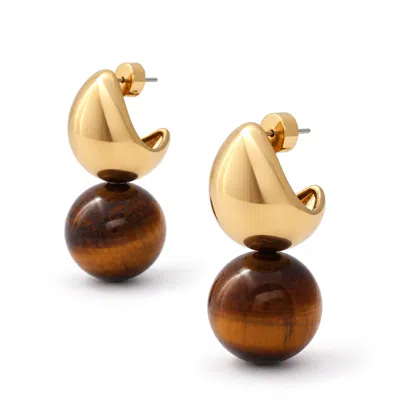 Hye Jane Jewelry Women's Brown / Gold Carmen Tigers Eye Sphere Statement Earrings