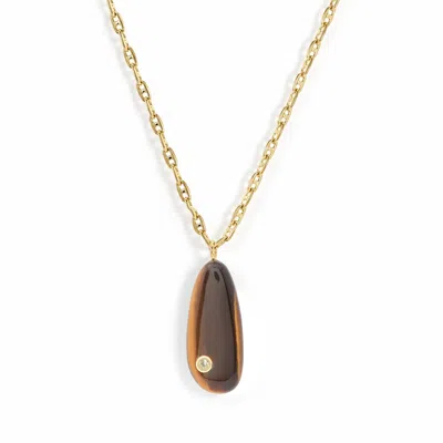 Hye Jane Jewelry Women's Brown / Gold Millie Tigers Eye & Moissanite Pebble Necklace In Brown/gold