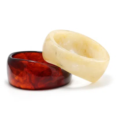 Hye Jane Jewelry Women's Brown / White Tortoise & Bone Resin Forma Bangle Set In Multi