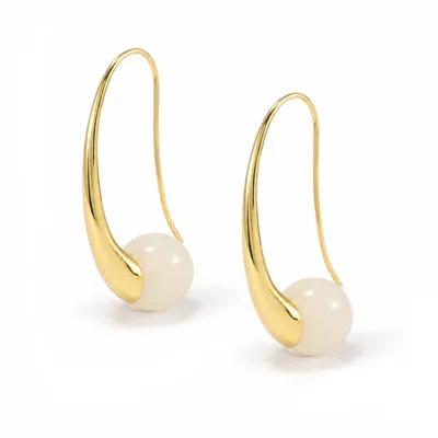 Hye Jane Jewelry Women's Gold / White Orb Threader Earrings In Gold/white