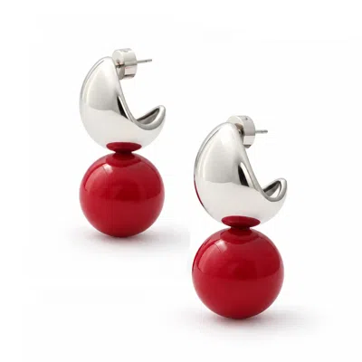 Hye Jane Jewelry Women's Red / Silver Carmen Coral Sphere Statement Earrings