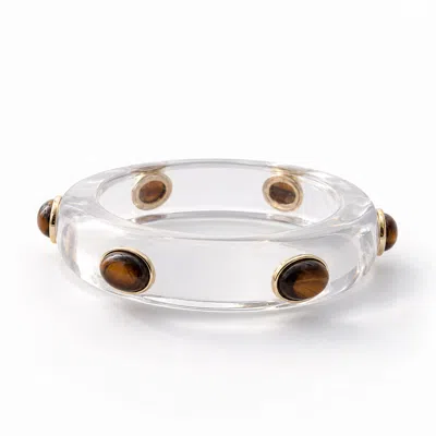Hye Jane Jewelry Women's White / Brown Adler Resin & Semiprecious Gemstone Bangle In White/brown