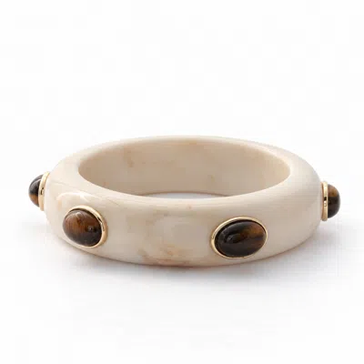 Hye Jane Jewelry Women's White / Brown Adler Resin & Semiprecious Gemstone Bangle In White/brown