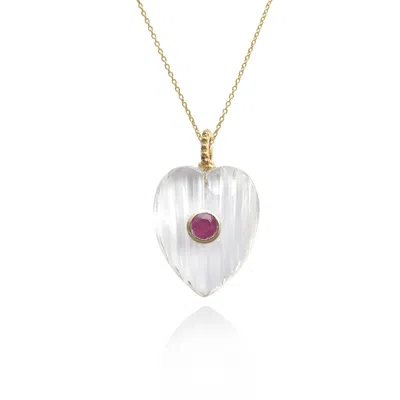 Hye Jane Jewelry Women's White / Pink Amie Clear Quartz With Ruby Heart Pendant In Gold