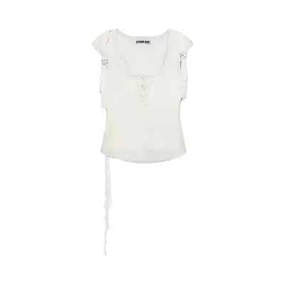 Pre-owned Hyein Seo Back Strap Henley Top 'white' | Women's Size 1