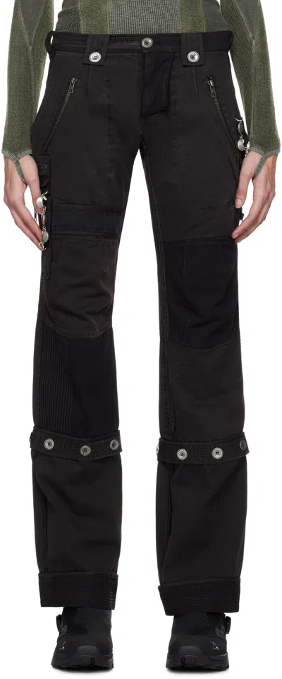 Hyein Seo Black & Gray Convertible Patchwork Trousers In Stone