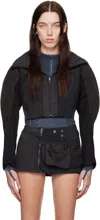 Hyein Seo Black & Gray Patchwork Crop Jacket In Stone