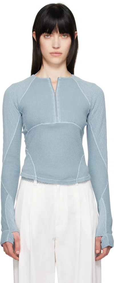 Hyein Seo Blue Half-zip Raglan T-shirt In Ash Blue