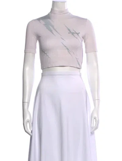 Pre-owned Hyein Seo Graphic Print Mock Neck Crop Top In White