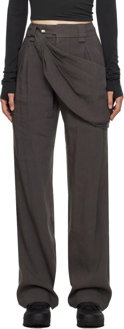 Hyein Seo Gray Belt Bag Trousers In Charcoal