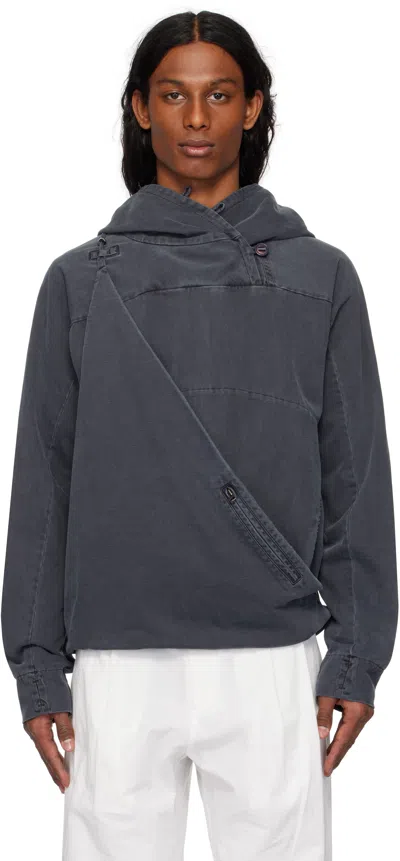 Hyein Seo Gray Dyed Scarf Bag Hoodie In Charcoal