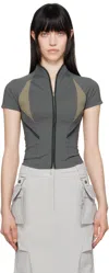 Hyein Seo Khaki Slashed Zip T-shirt In Khaki