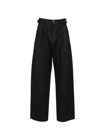 Hyein Seo Macramé-belt Wide-leg Trousers In Black