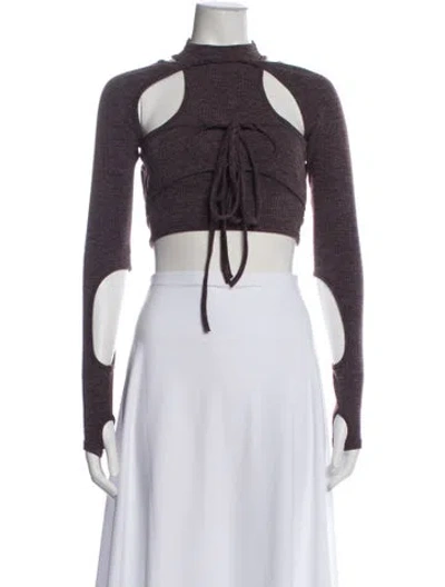 Pre-owned Hyein Seo Mock Neck Long Sleeve Crop Top In Gray