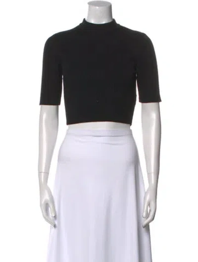 Pre-owned Hyein Seo Mock Neck Short Sleeve Crop Top In Black